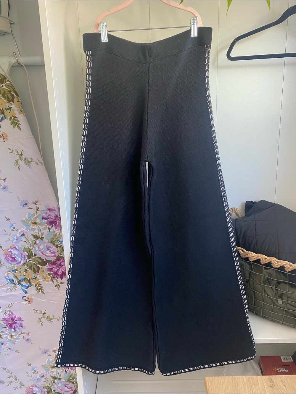 Zara Black Thick Knit Flare Cotton Pants